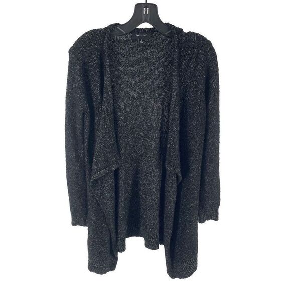 AB Studio Women's Cardigan Sweater Open Front Acrylic Metallic Knit Black Small - Picture 1 of 9